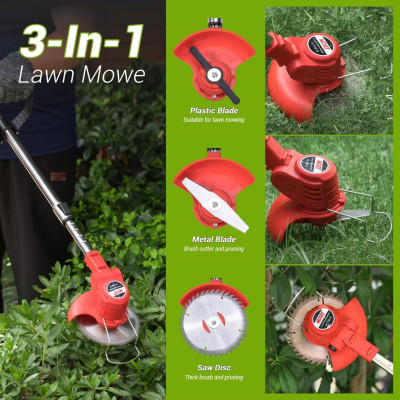 21V Cordless 3-in-1 Grass Trimmer & Brush Cutter with Dual Battery